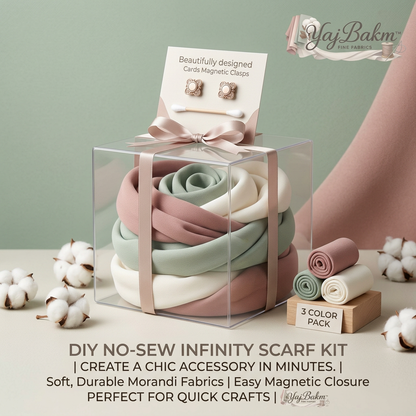 YajBakm™ DIY No-Sew Infinity Scarf Kit | 3-Color Morandi Fabric Set (Sage, Rose, Cream) with Easy Magnetic Clasps | Quick Fashion Craft Kit for Beginners, Teens & Adults