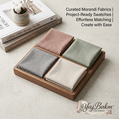 YajBakm™ Curated Morandi Fabric Bundle - 4pcs Textured Cotton Linen Fat Quarters for Quilting & Sewing | Waffle, Herringbone, Solid Muted Earthy Tones Craft Fabric Swatches for DIY, Patchwork, & Home Decor