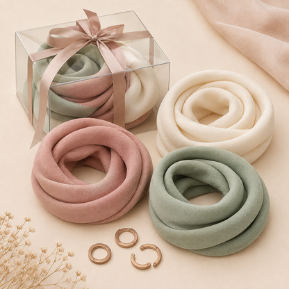 YajBakm™ DIY No-Sew Infinity Scarf Kit | 3-Color Morandi Fabric Set (Sage, Rose, Cream) with Easy Magnetic Clasps | Quick Fashion Craft Kit for Beginners, Teens & Adults
