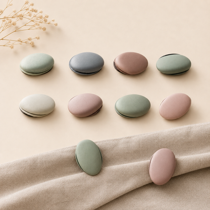 YajBakm™ Magnetic Fabric Pins - 8-Piece Matte No-Snag Styling Magnets for Sewing, Draping, & Photo Staging - Damage-Free Curtain & Linen Weights - Earthy Muted Tones