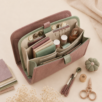YajBakm™ Portable Fabric and Thread Organizer - Accordion Sewing Kit Storage Bag, Travel Craft Supply Caddy with Compartments for Needles, Thread Spools, Buttons & Measuring Tape | Compact & Stylish Sewing Organizer Case