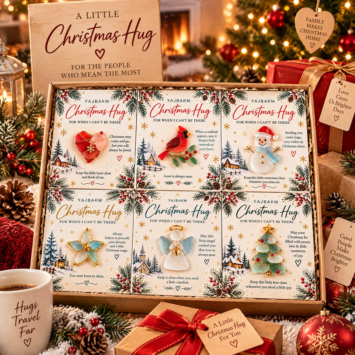 YAJBAK Christmas Hug Ornament Card 🎄 Heartwarming Holiday Gift For Family & Loved Ones
