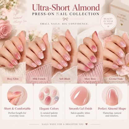 YAJBAKUltra-Short Almond Press-On Nails For Effortless Everyday Beauty💅