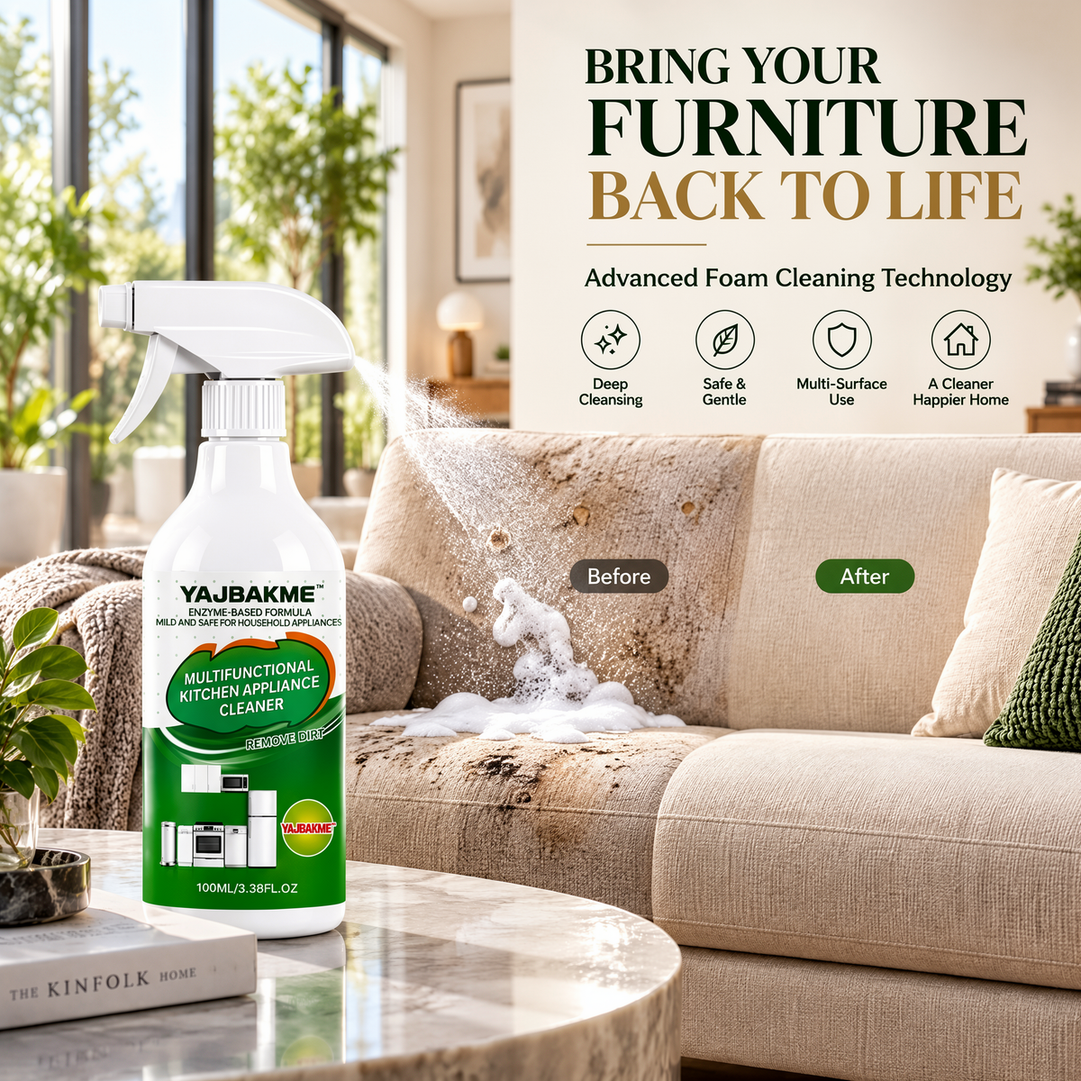 YAJBAKME™ Bring Your Furniture Back To Life Advanced Foam Cleaning Technology For A Fresh, Like-New Finish