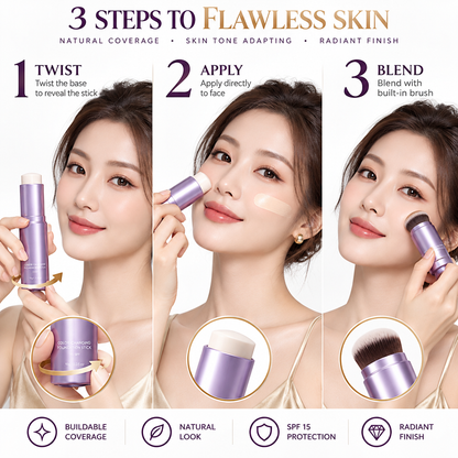YAJBAKM® Color-Changing Foundation Stick Flawless Coverage in 30 Seconds. No Mess. No Brushes Needed. Built-in Brush + SPF 15