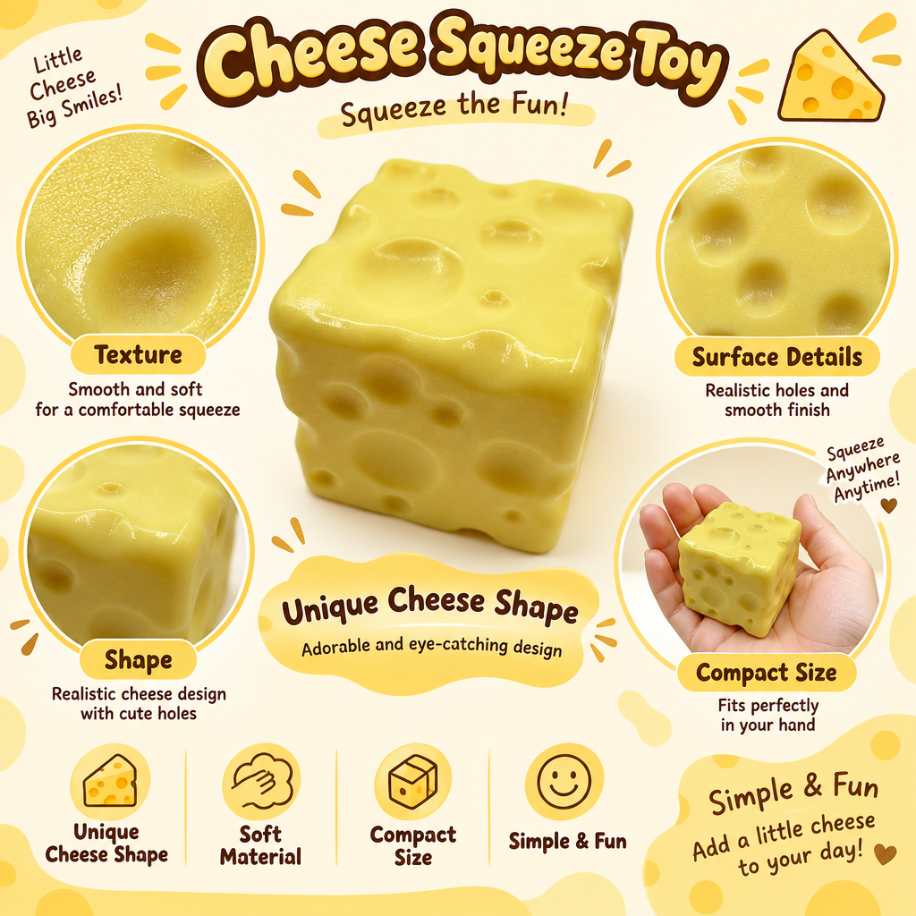 🧽YAJBAKCheese Squeeze Toy – Soft Stress Relief Sensory Toy for Kids & Adults