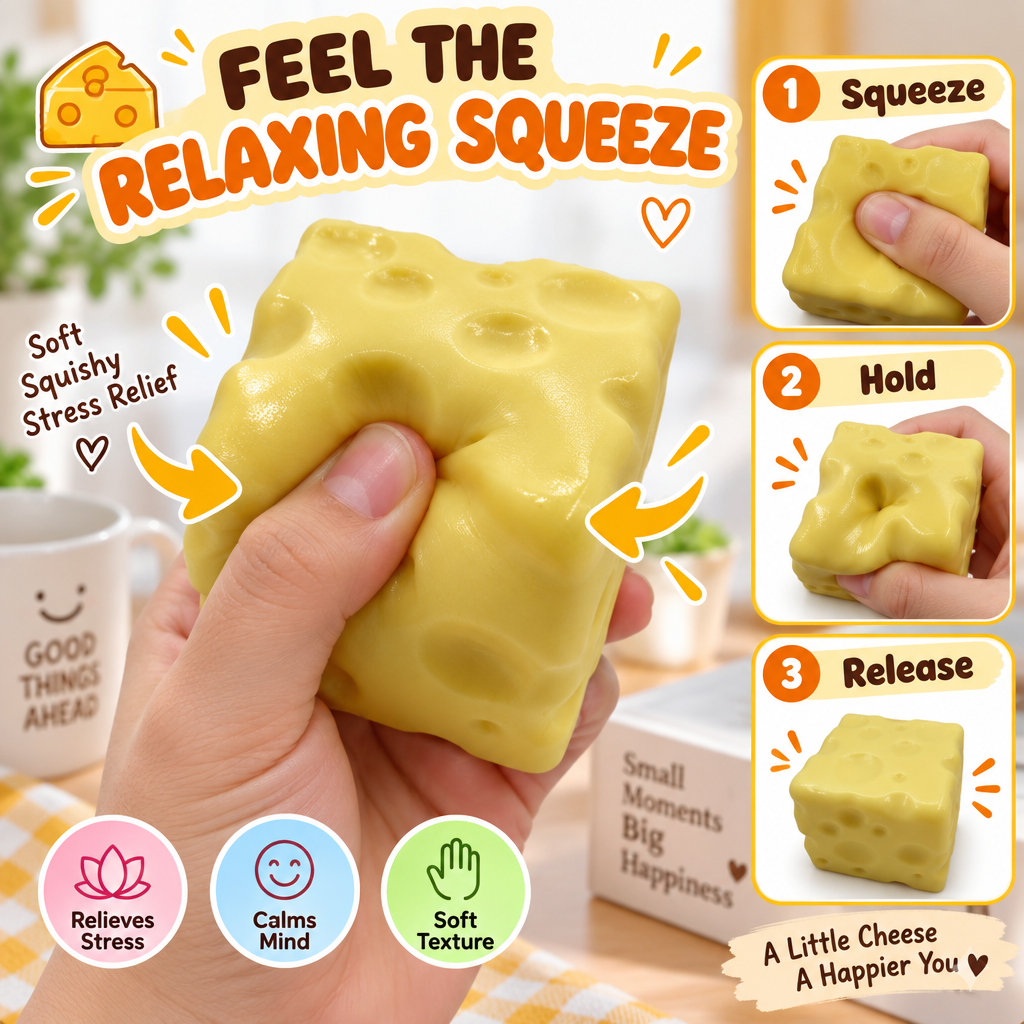 🧽YAJBAKCheese Squeeze Toy – Soft Stress Relief Sensory Toy for Kids & Adults