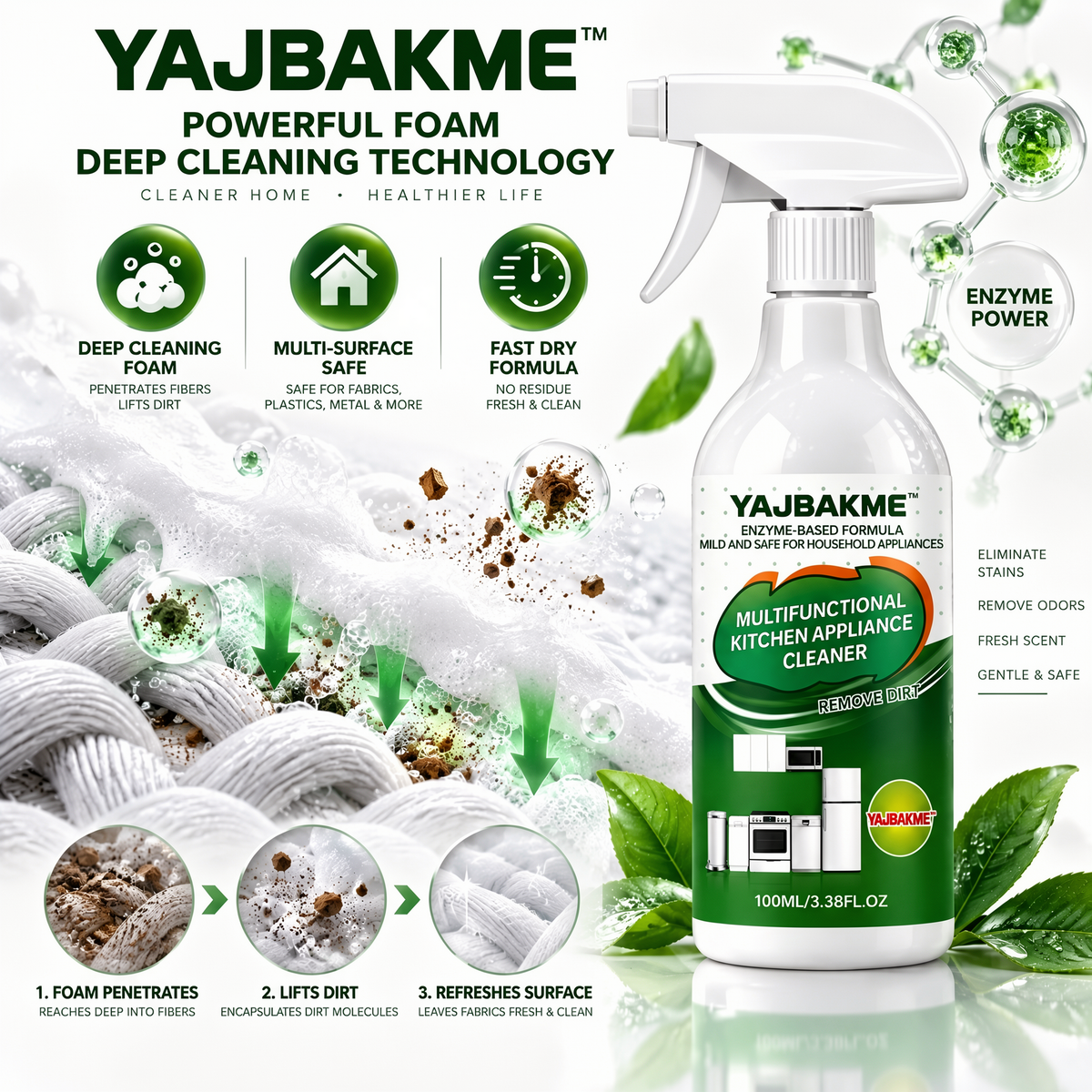 YAJBAKME™ Bring Your Furniture Back To Life Advanced Foam Cleaning Technology For A Fresh, Like-New Finish