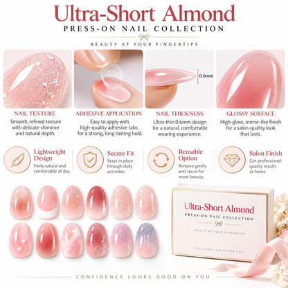 YAJBAKUltra-Short Almond Press-On Nails For Effortless Everyday Beauty💅