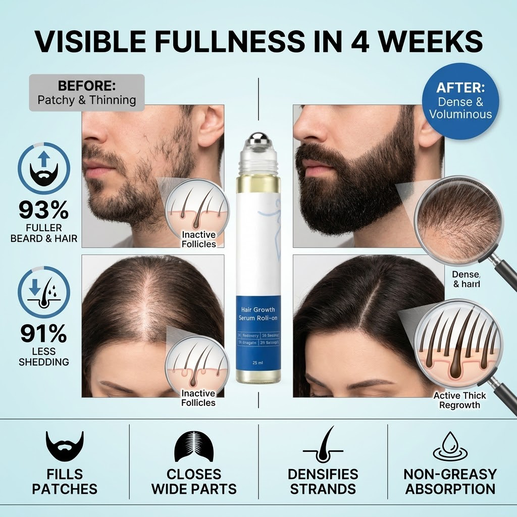💎Advanced Hair Growth Roll-On Serum | 3% Rosemary | 2% Aminexil | 3% Redensy l 2% Anagain | Precision Scalp Applicator | Paraben & Sulphate Free | Non oily and mess free