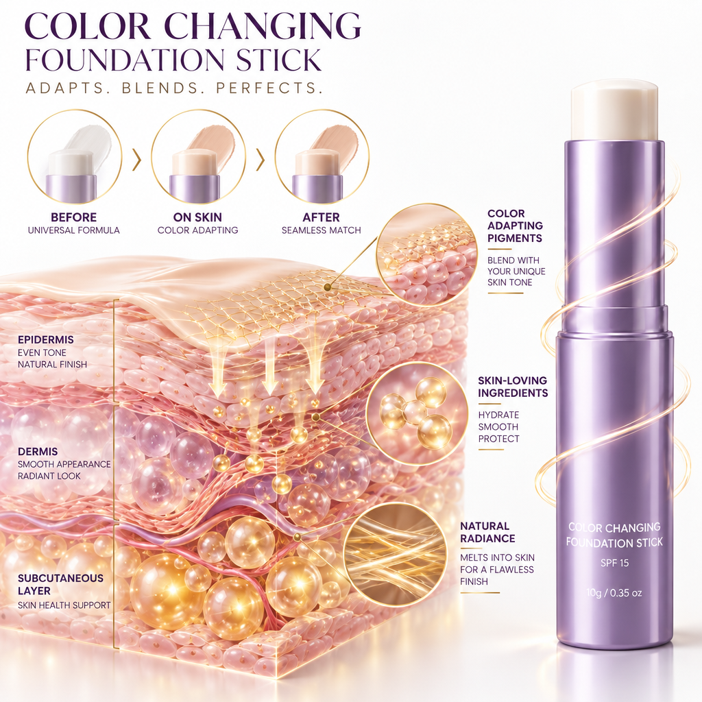 YAJBAKM® Color-Changing Foundation Stick Flawless Coverage in 30 Seconds. No Mess. No Brushes Needed. Built-in Brush + SPF 15