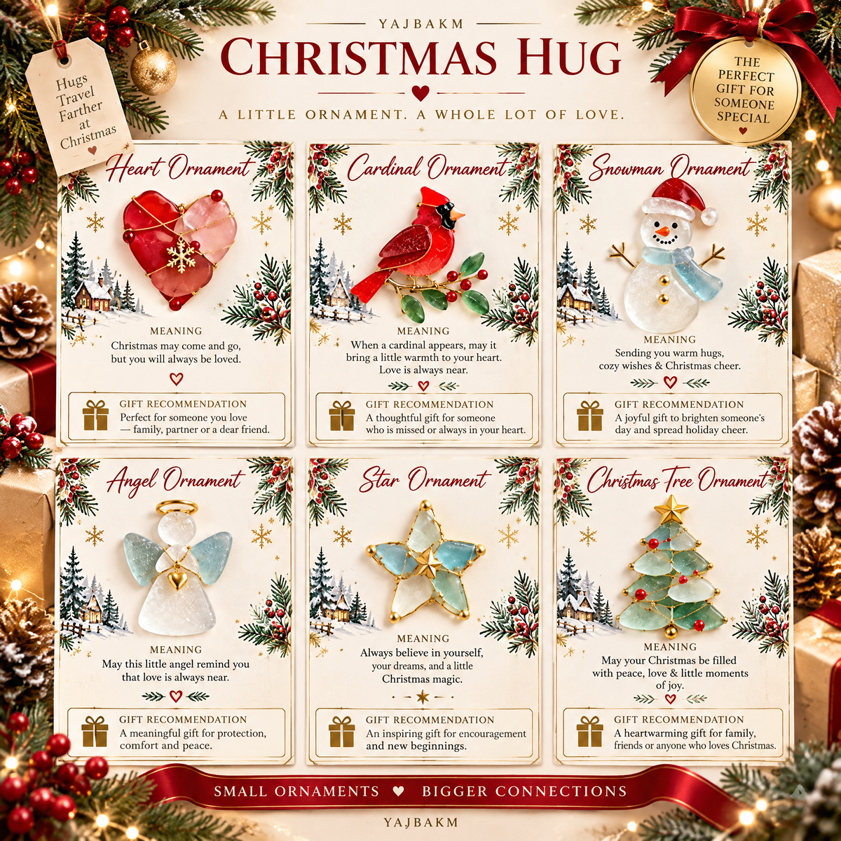 YAJBAK Christmas Hug Ornament Card 🎄 Heartwarming Holiday Gift For Family & Loved Ones
