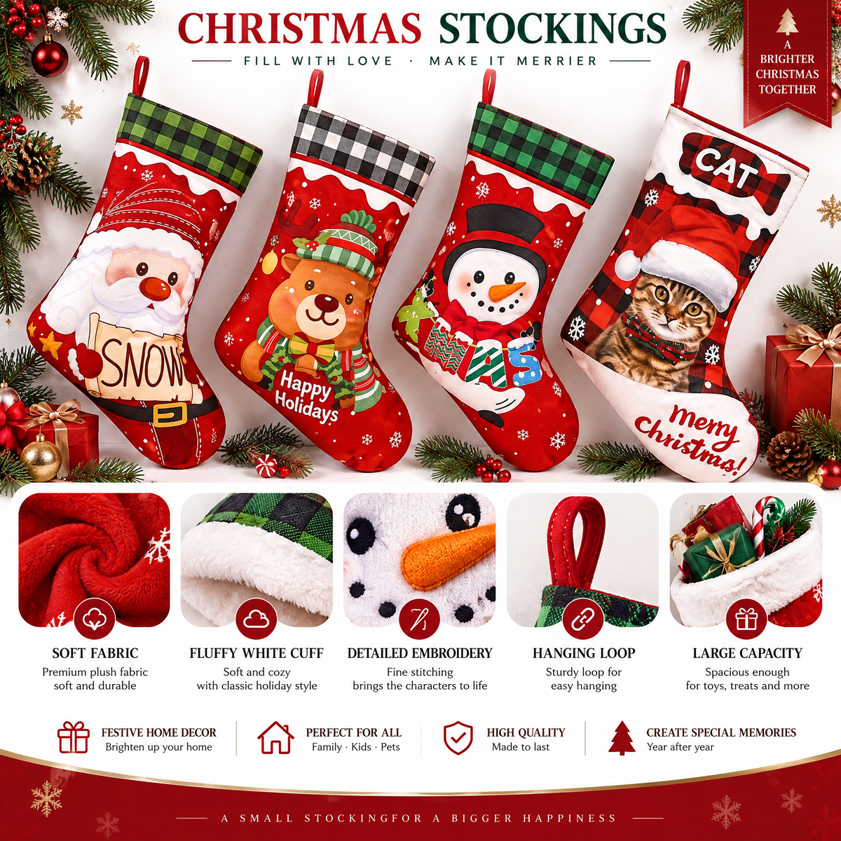 Christmas Stockings 2026 | Premium Holiday Stocking For Family Kids & Pets | Large Capacity Christmas Decoration