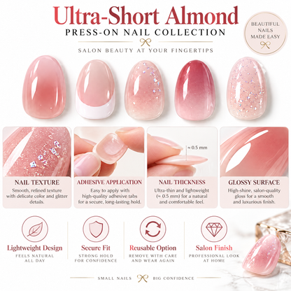 YAJBAKUltra-Short Almond Press-On Nails For Effortless Everyday Beauty💅